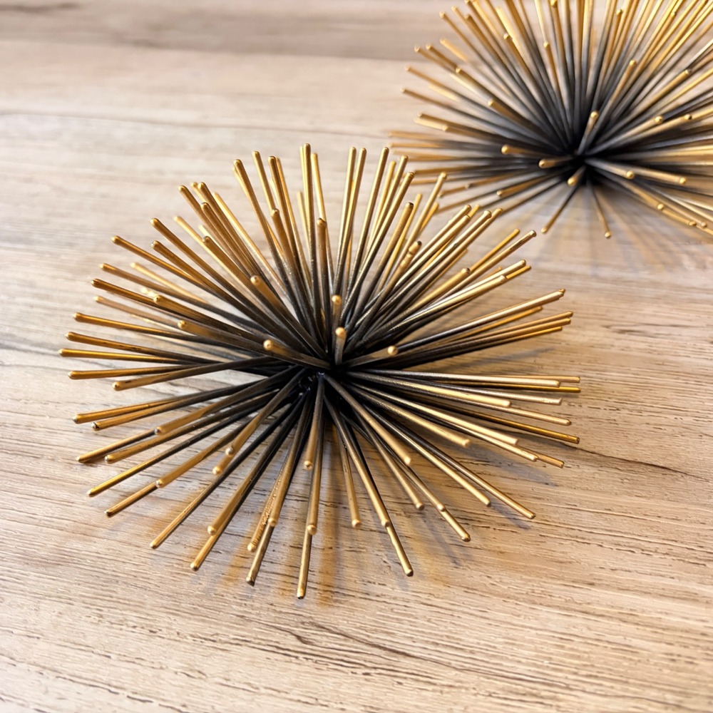 Atomic Starburst Metal Sea Urchins Wall Hangings MCM Decor Gold Black Set of 3 - Picture 4 of 16